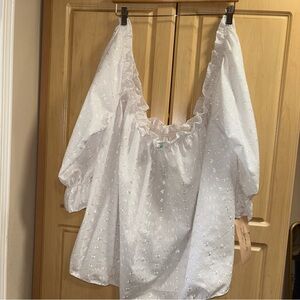 Anna Konya Eyelet Peasant Blouse Plus 54CW Renaissance Gypsy Off Shoulder White